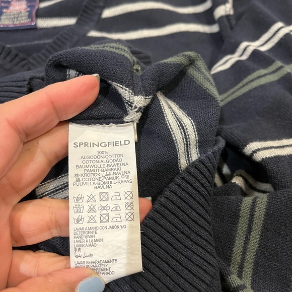 - Casual unisex black sweater with horizontal white and green stripes - Picture 7 of 9